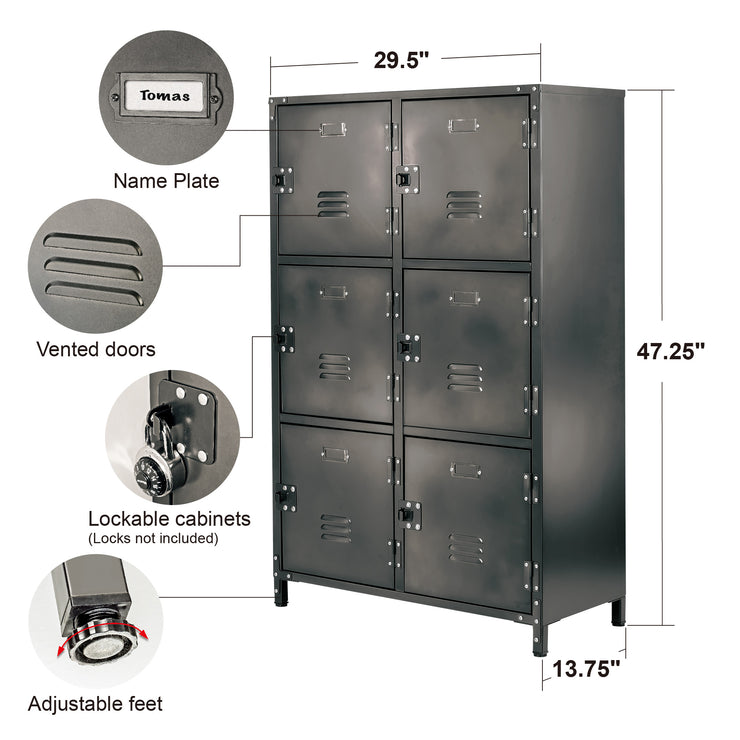 6 Door Steel Locker with Dark Weathered Finish