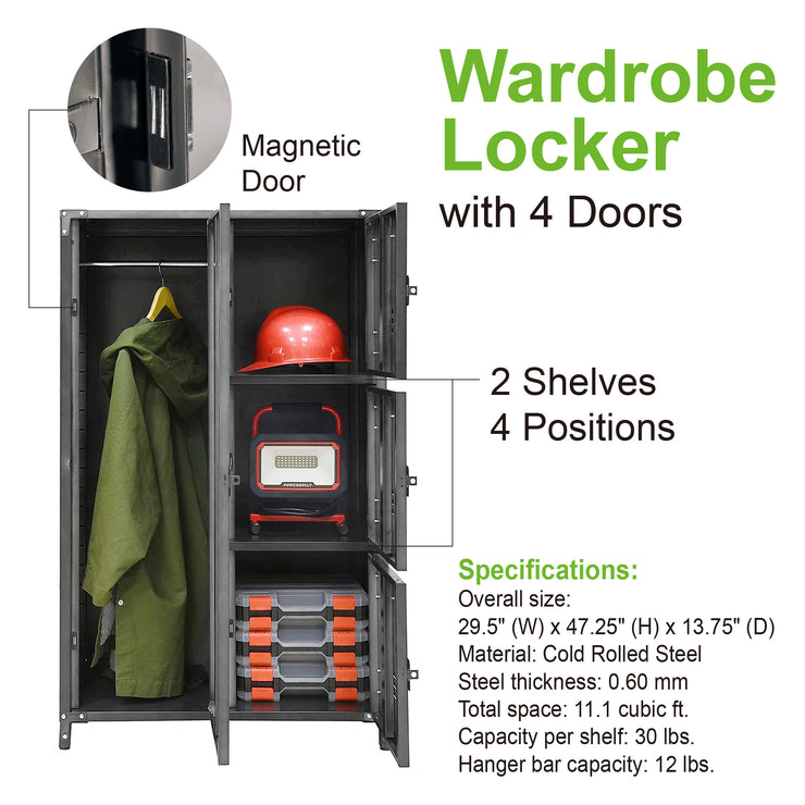 4 Door Steel Wardrobe Locker with Dark Weathered Finish